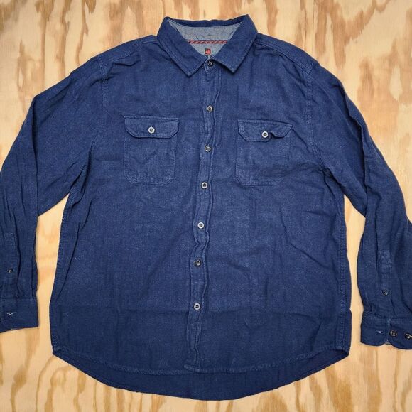 Woolrich Men's XL Blue Herringbone Flannel Shirt Button Down Long Sleeve Pockets - Picture 2 of 7